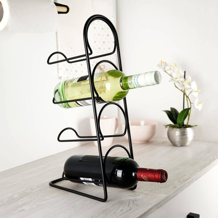 Stojak na wino metalowy czarny 4 butelki 21x12x43 cm