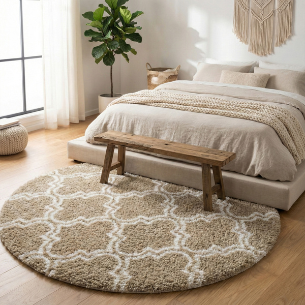 Dywan okrągły Shaggy Decor 120x120 cm, khaki - pluszowy, miękki do salonu i sypialni