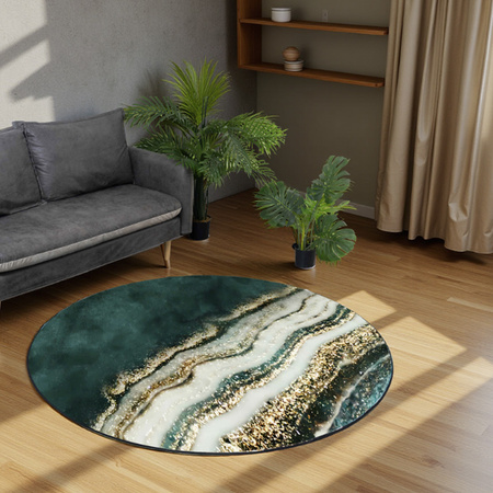 Dywan okrągły NOVO Strado nowoczesny do salonu marmurowy wzór velvet ZłotyBrzeg 200x200 cm