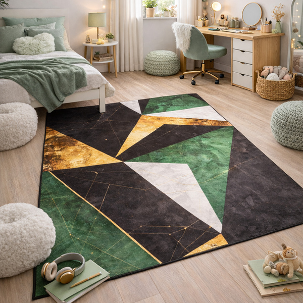 Dywan Novo 140x200 cm - Zielony Marmur - miękki do salonu i sypialni