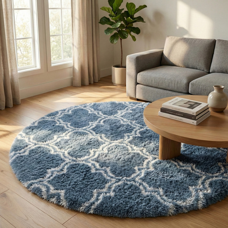 Dywan okrągły do salonu shaggy DECOR antypoślizgowy miękki puszysty 140x140, srebrny