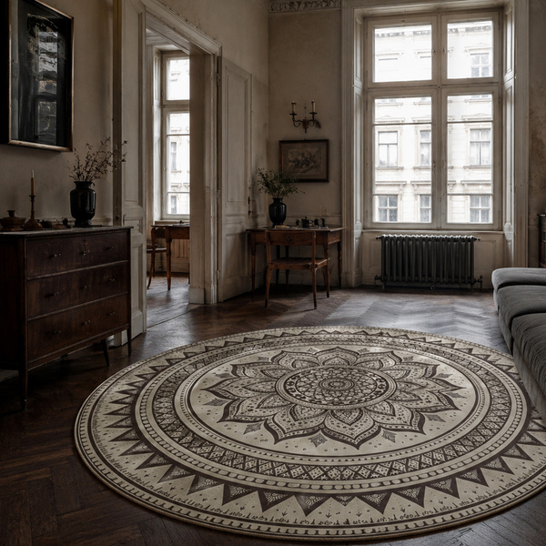 Dywan okrągły Mandala do salonu 120x120 orientalny NOVO antypoślizgowy