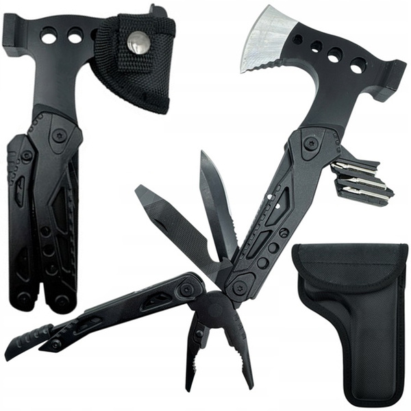 Wielofunkcyjny Multitool Narzędzie siekiera szczypce Survivalowy scyzoryk, czarny