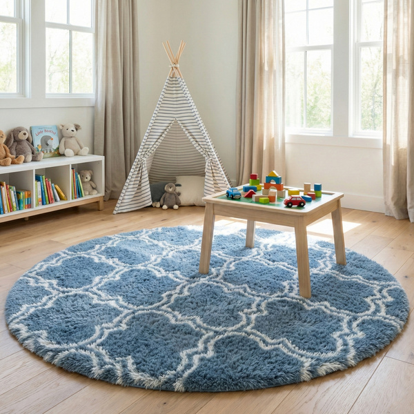 Dywan okrągły Shaggy Decor 140x140 cm, srebrny - pluszowy, miękki do salonu i sypialni