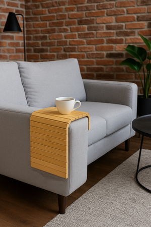 Podłokietnik na sofę kanapę podkładka nakładka elastyczna taca bambusowa (Jasny brąz)