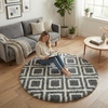 Dywan okrągły do salonu shaggy DECOR antypoślizgowy miękki puszysty 140x140 Black Cube