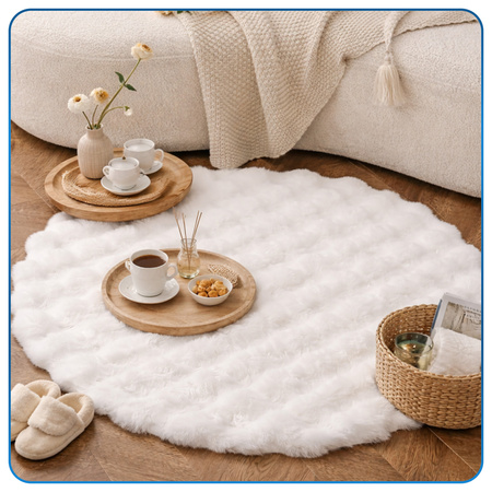 Dywan okrągły Rabbit Bubble 120 cm, biały - pluszowy, miękki do salonu i sypialni