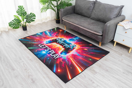 Dywan gamingowy 3D Strado LET'S PLAY 140x200 cm nowoczesnym motywem do pokoju gracza