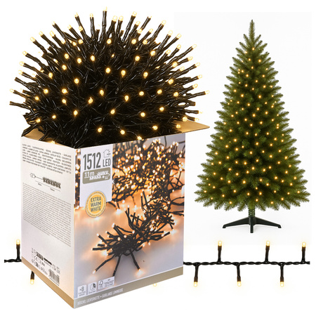 Lampki choinkowe 1512 LED białe ciepłe wewnętrzne zewnętrzne 15m TIMER IP44, białe