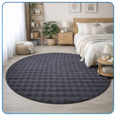 Dywan okrągły Rabbit Bubble 120 cm - miękki puszysty dywan do salonu i sypialni - szary