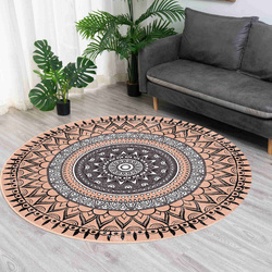 Dywan okrągły Novo 200x200 cm, beżowy Aztecki - pluszowy do salonu