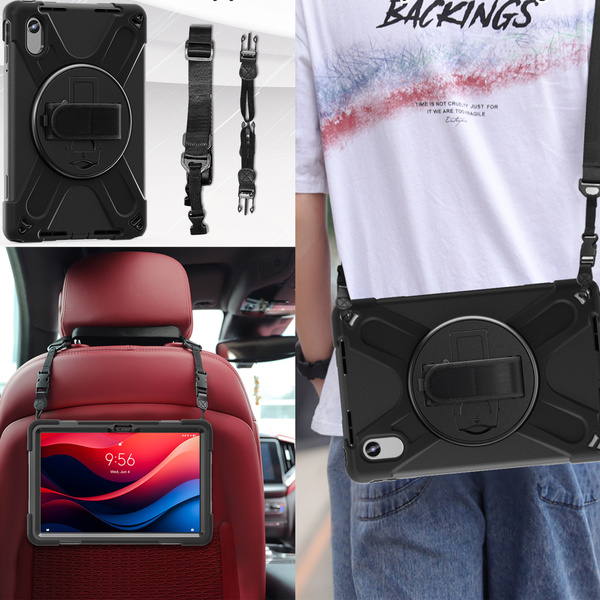 Etui Armor Strap z paskiem do Lenovo Tab M11 10.95, czarne - ochronne z podstawką, dostęp do portów i przycisków