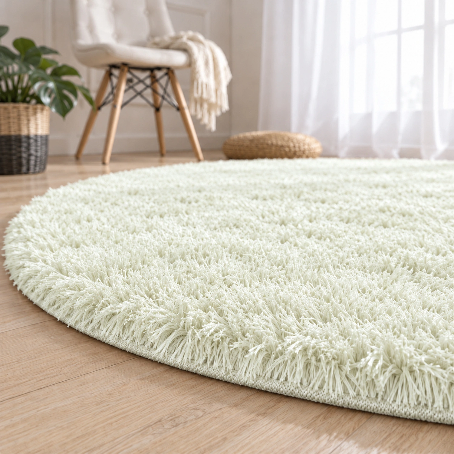 Dywan okrągły Shaggy WhiteLime 140 cm — detal runa