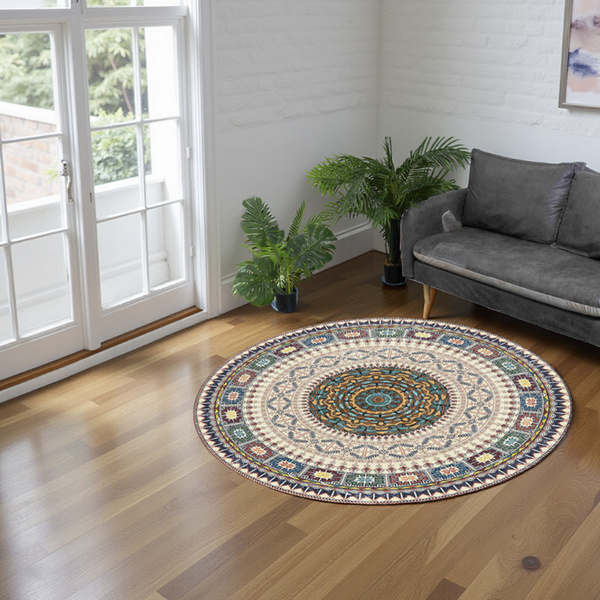 Dywan okrągły Novo 180x180 cm, beżowy Orientalny - pluszowy do salonu
