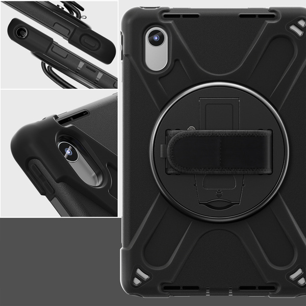 Etui Armor Strap z paskiem do Lenovo Tab M11 10.95, czarne - ochronne z podstawką, dostęp do portów i przycisków