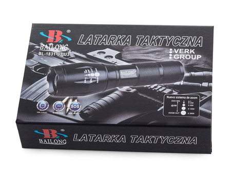 Latarka taktyczna Bailong z diodą LED cree zoom XM-L T6 model 1831