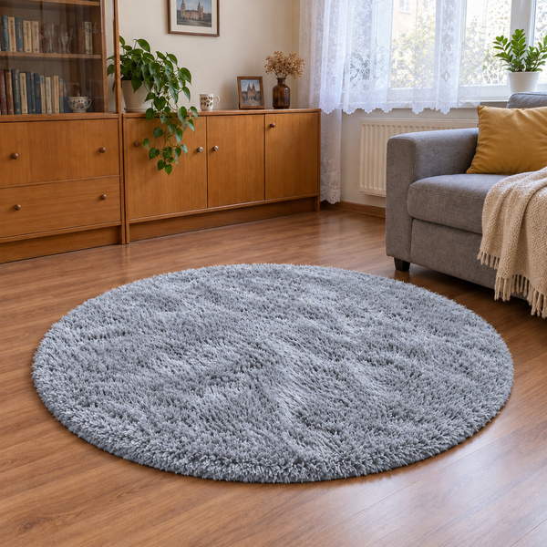 Shaggy Strado 180x180 SilverFur Round Carpet (Light Gray)