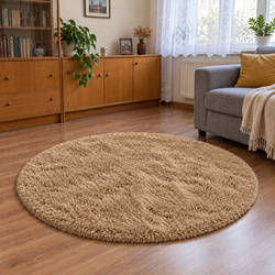 Shaggy Strado 80x80 round carpet CappuccinoCamel (Light brown)