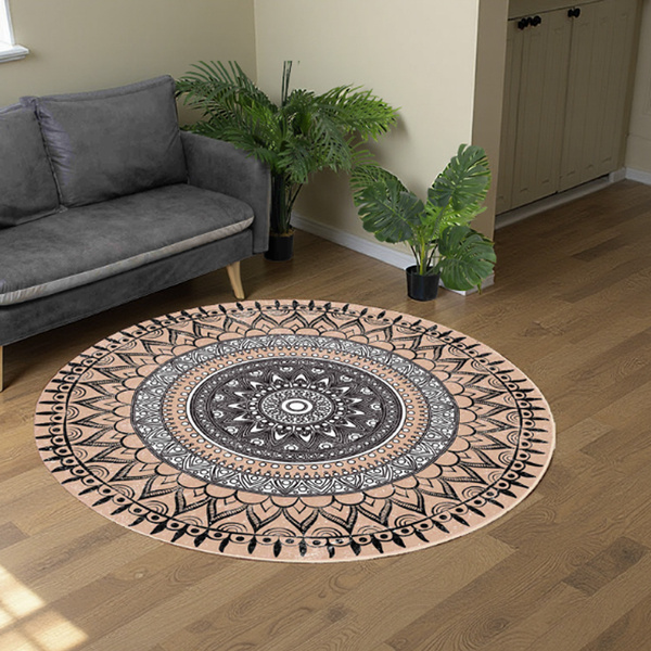 Dywan okrągły Novo 200x200 cm, beżowy Aztecki - pluszowy do salonu