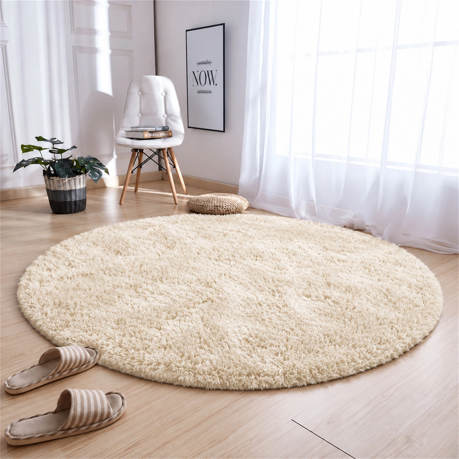 Dywan okrągły Shaggy CreamBeige 150 cm — widok główny
