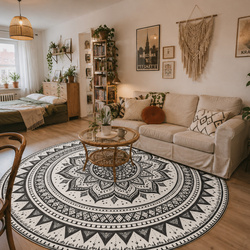 Dywan okrągły Mandala do salonu 100x100 orientalny NOVO antypoślizgowy