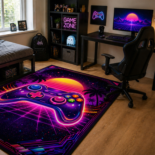 Dywan gamingowy 120x170 dla gracza mata pod fotel antypoślizgowy Retro Pad