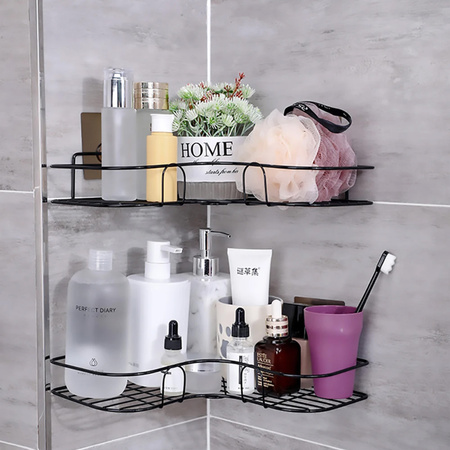 Półka łazienkowa narożna pod prysznic na kosmetyki wisząca ścienna, czarna