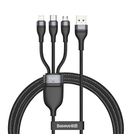 Kabel USB 3w1 Baseus Flash Series, USB-C + micro USB + Lightning, 40W, 5A, 1.2m (Czarny)