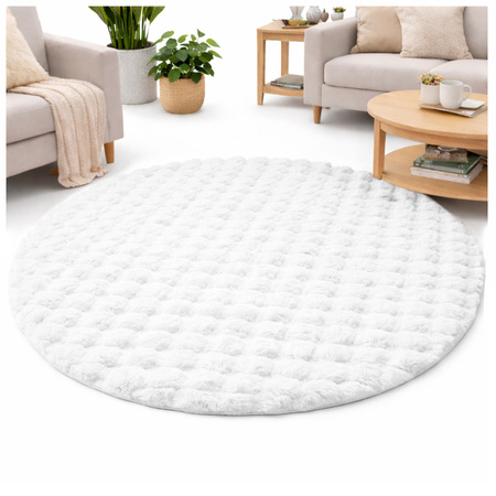 Dywan okrągły Rabbit Bubble 120 cm, biały - pluszowy, miękki do salonu i sypialni