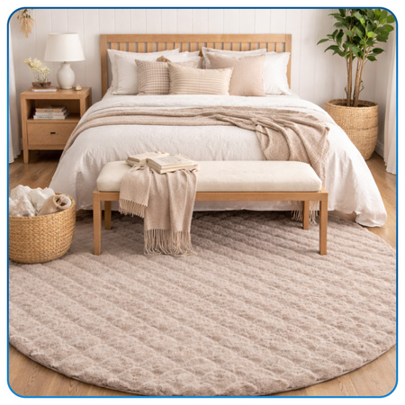 Dywan okrągły Rabbit Bubble 120 cm, beżowy - pluszowy, miękki do salonu i sypialni