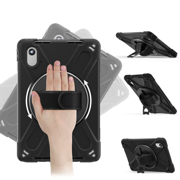 Etui Armor Strap z paskiem do Lenovo Tab M11 10.95, czarne - ochronne z podstawką, dostęp do portów i przycisków