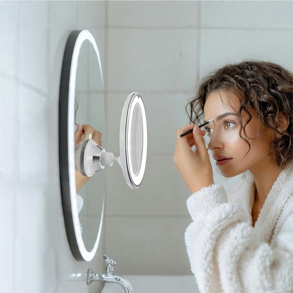 Lusterko kosmetyczne do makijażu powiększające x10 podświetlane LED, biały