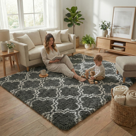 Dywan do salonu shaggy DECOR antypoślizgowy miękki puszysty modny 200x300 Grey Lantern