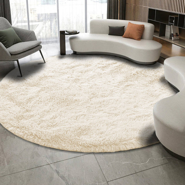 Dywan okrągły Shaggy 120x120 cm, beżowy CreamBeige - pluszowy do salonu
