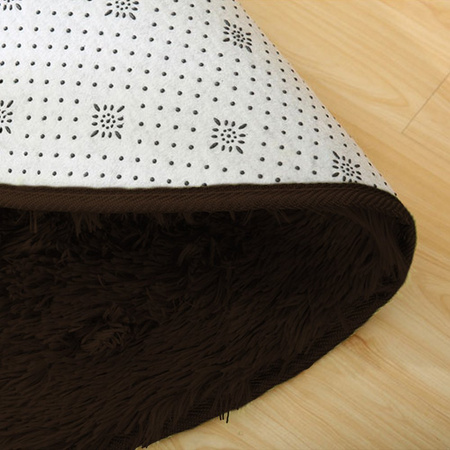 Dywan okrągły Shaggy antypoślizgowy nowoczesny salon miękki pluszowy 80x80, ciemnobrązowy