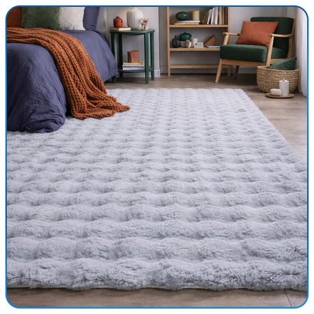 Dywan Rabbit Bubble 80x150 cm - miękki puszysty dywan do salonu i sypialni - srebrny