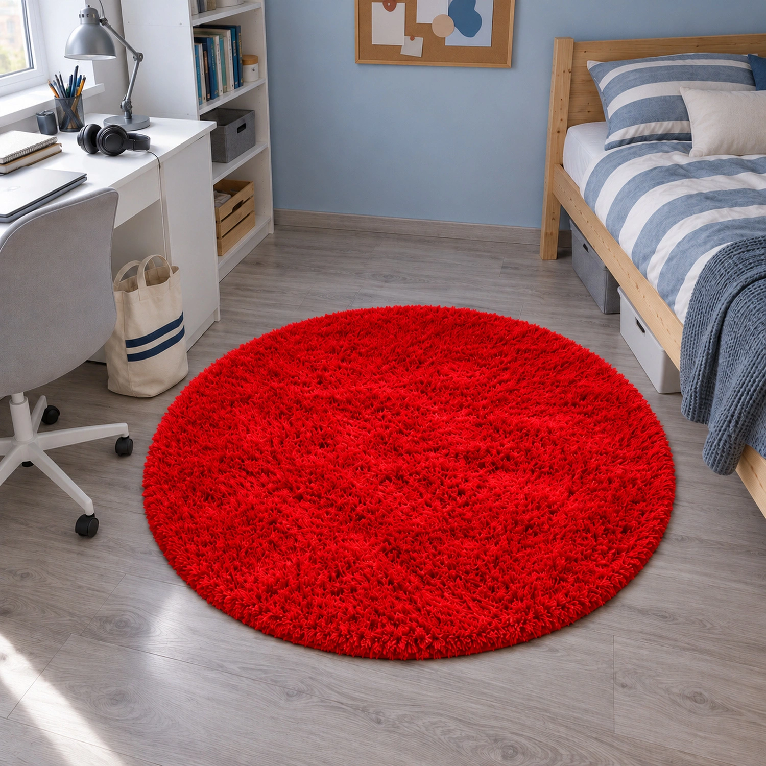 Dywan okrągły Shaggy BloodyRed 120 cm — pokój młodzieżowy