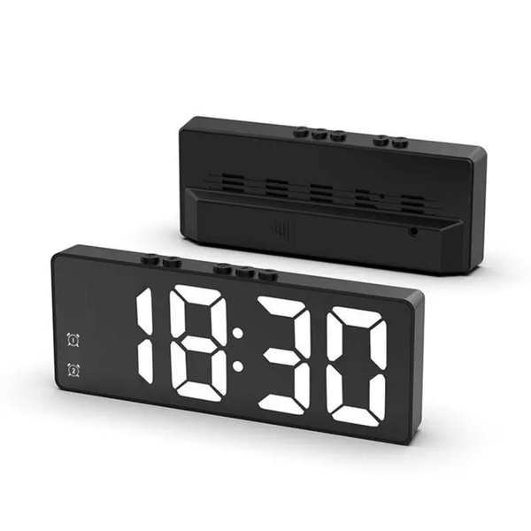 Budzik zegar elektroniczny cyfrowy LED 24h głośny alarm drzemka temp, czarny