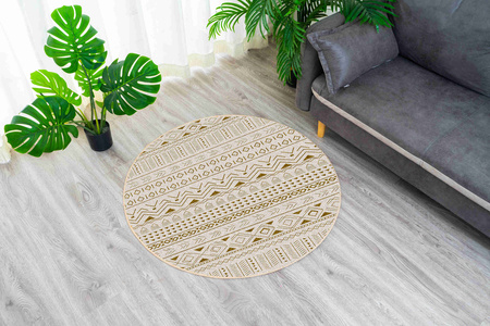Dywan okrągły NOVO Strado nowoczesny beżowy orientalny wzór do salonu Sahara 90x90 cm