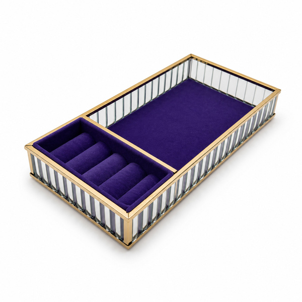 Szklana szkatułka na biżuterię 26x13x4cm organizer pudełko welurowa fioletowa