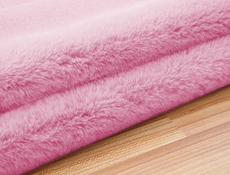 Dywan Okrągły Rabbit futro królika antypoślizgowy puszysty 140x140, różowy