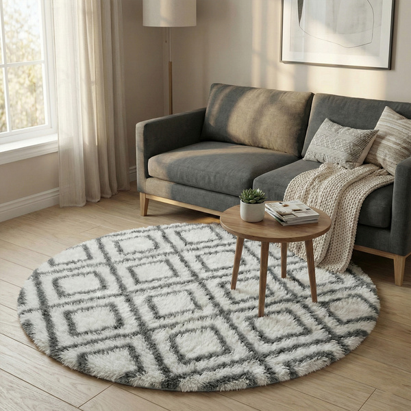 Dywan okrągły Shaggy Decor 120x120 cm, biały - pluszowy, miękki do salonu i sypialni