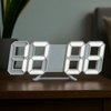 4w1 Zegar cyfrowy LED 3D ścienny stojący budzik termometr data alarm, biały