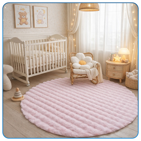 Dywan okrągły Rabbit Bubble 120 cm - miękki puszysty dywan do salonu i sypialni - różowy