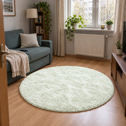 Dywan okrągły Shaggy 140x140 cm, biała limonka WhiteLime - pluszowy do salonu