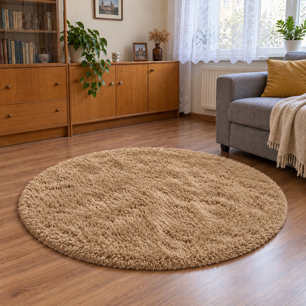 Shaggy Strado 80x80 round carpet CappuccinoCamel (Light brown)