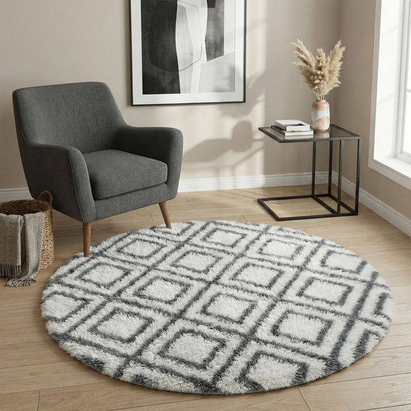 Dywan okrągły Shaggy Decor 140x140 cm, biały - pluszowy, miękki do salonu i sypialni