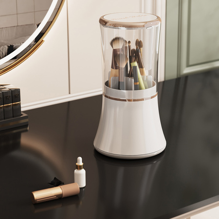 ZESTAW 3x Organizer szkatułka pojemnik na kosmetyki pędzle biżuterię ARIA, beżowy-przezroczysty