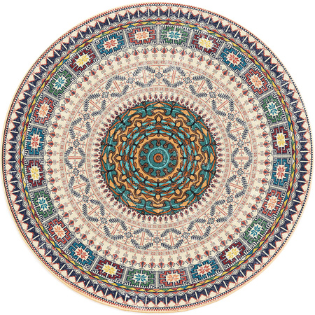 Dywan okrągły NOVO Strado nowoczesny beżowy deliktany wzór do salonu Orientalny 150x150 cm