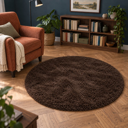Shaggy Strado 80x80 DarkCoffee round rug (Dark brown)